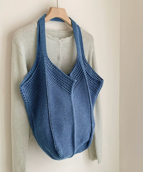 ニットバッグ 大容量トートバッグ肩掛け鞄 大きめナチュラルバッグ 透かし編みニット鞄 A4収納可 大人カジュアルサマーバッグ 韓国風カバン シンプル手提げバッグ 92TAYAN-001