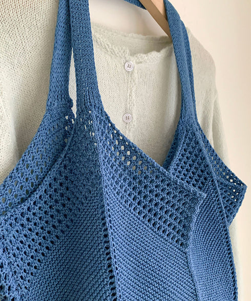 ニットバッグ 大容量トートバッグ肩掛け鞄 大きめナチュラルバッグ 透かし編みニット鞄 A4収納可 大人カジュアルサマーバッグ 韓国風カバン シンプル手提げバッグ 92TAYAN-001