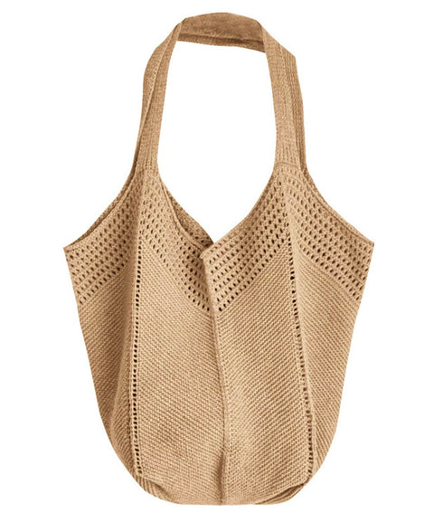 ニットバッグ 大容量トートバッグ肩掛け鞄 大きめナチュラルバッグ 透かし編みニット鞄 A4収納可 大人カジュアルサマーバッグ 韓国風カバン シンプル手提げバッグ 92TAYAN-001