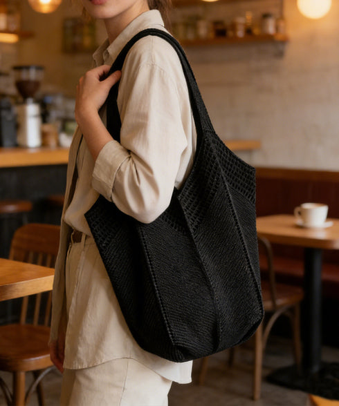 ニットバッグ 大容量トートバッグ肩掛け鞄 大きめナチュラルバッグ 透かし編みニット鞄 A4収納可 大人カジュアルサマーバッグ 韓国風カバン シンプル手提げバッグ 92TAYAN-001