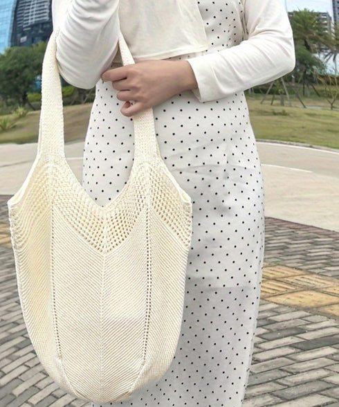 ニットバッグ 大容量トートバッグ肩掛け鞄 大きめナチュラルバッグ 透かし編みニット鞄 A4収納可 大人カジュアルサマーバッグ 韓国風カバン シンプル手提げバッグ 92TAYAN-001