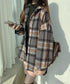ビエラ起毛チェックシャツ 厚手ネルシャツ レディース ゆったりシャツジャケット 長袖チュニックシャツ ドロップショルダー春秋ライトアウター レトロ シャツアウター 92TINGWAN-001
