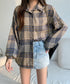 ビエラ起毛チェックシャツ 厚手ネルシャツ レディース ゆったりシャツジャケット 長袖チュニックシャツ ドロップショルダー春秋ライトアウター レトロ シャツアウター 92TINGWAN-001