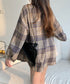 ビエラ起毛チェックシャツ 厚手ネルシャツ レディース ゆったりシャツジャケット 長袖チュニックシャツ ドロップショルダー春秋ライトアウター レトロ シャツアウター 92TINGWAN-001