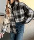 ビエラ起毛チェックシャツ 厚手ネルシャツ レディース ゆったりシャツジャケット 長袖チュニックシャツ ドロップショルダー春秋ライトアウター レトロ シャツアウター 92TINGWAN-001
