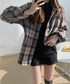 ビエラ起毛チェックシャツ 厚手ネルシャツ レディース ゆったりシャツジャケット 長袖チュニックシャツ ドロップショルダー春秋ライトアウター レトロ シャツアウター 92TINGWAN-001
