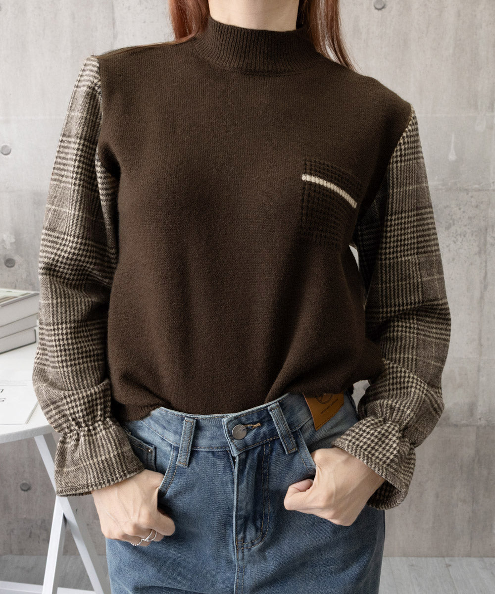 チェック柄ドッキングニットレディース秋服 詳細画像17