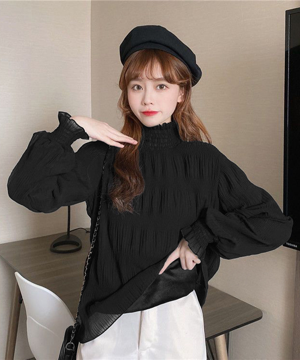 裏起毛シャーリングブラウス韓国風トップス 詳細画像5