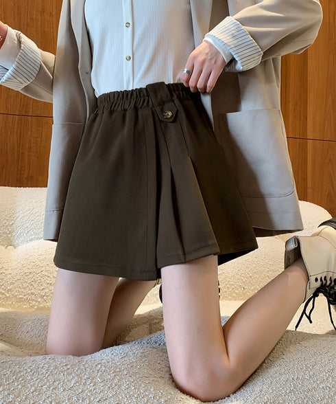 プリーツキュロットパンツ ウール風 秋冬 レディース 可愛いショート丈パンツ Aラインスカパン カジュアル ミニ丈パンツ着やせ ハイウエスト美脚脚長短パン韓国風 92XAYTFS-005