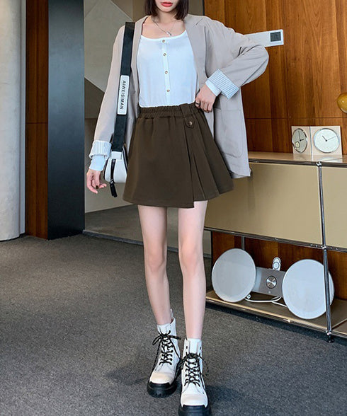 プリーツキュロットパンツ ウール風 秋冬 レディース 可愛いショート丈パンツ Aラインスカパン カジュアル ミニ丈パンツ着やせ ハイウエスト美脚脚長短パン韓国風 92XAYTFS-005