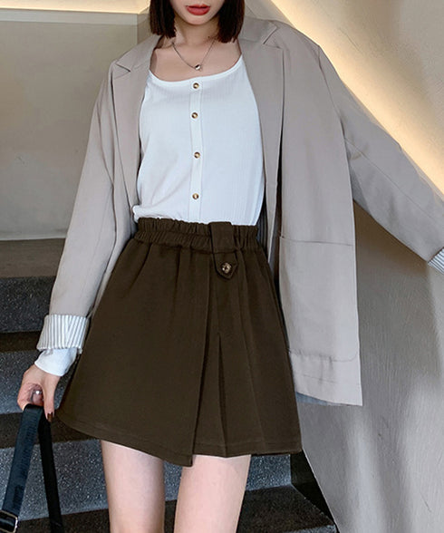 プリーツキュロットパンツ ウール風 秋冬 レディース 可愛いショート丈パンツ Aラインスカパン カジュアル ミニ丈パンツ着やせ ハイウエスト美脚脚長短パン韓国風 92XAYTFS-005