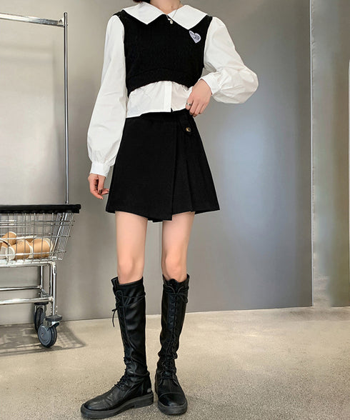 プリーツキュロットパンツ ウール風 秋冬 レディース 可愛いショート丈パンツ Aラインスカパン カジュアル ミニ丈パンツ着やせ ハイウエスト美脚脚長短パン韓国風 92XAYTFS-005