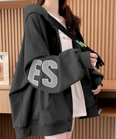 韓国風フード付きジップパーカーレディース ゆったりオーバーサイズトレーナー 前開きジップアップ長袖トップス フーディー 体型カバーライトアウター10代20代30代 92YGLMY-001