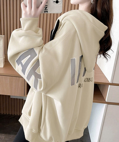韓国風フード付きジップパーカーレディース ゆったりオーバーサイズトレーナー 前開きジップアップ長袖トップス フーディー 体型カバーライトアウター10代20代30代 92YGLMY-001