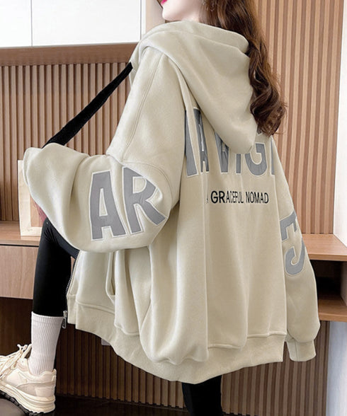 韓国風フード付きジップパーカーレディース ゆったりオーバーサイズトレーナー 前開きジップアップ長袖トップス フーディー 体型カバーライトアウター10代20代30代 92YGLMY-001