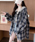 チェック柄フーデッドシャツレディース秋冬 微起毛切替BIGフードシャツ オーバーサイズシャツジャケット ヴィンテージ チェックシャツ ゆったり ネルシャツアウター 92YGLMY-002