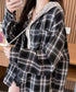 チェック柄フーデッドシャツレディース秋冬 微起毛切替BIGフードシャツ オーバーサイズシャツジャケット ヴィンテージ チェックシャツ ゆったり ネルシャツアウター 92YGLMY-002