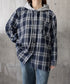 チェック柄フーデッドシャツレディース秋冬 微起毛切替BIGフードシャツ オーバーサイズシャツジャケット ヴィンテージ チェックシャツ ゆったり ネルシャツアウター 92YGLMY-002