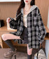チェック柄フーデッドシャツレディース秋冬 微起毛切替BIGフードシャツ オーバーサイズシャツジャケット ヴィンテージ チェックシャツ ゆったり ネルシャツアウター 92YGLMY-002