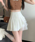 プリーツミニスカートチュール切替スカート レディース ハイウエストチュールスカート レイヤード風 Aラインスカートインナーパンツ付き 美脚脚長 ショート丈スカート 92YGYG-001