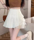 プリーツミニスカートチュール切替スカート レディース ハイウエストチュールスカート レイヤード風 Aラインスカートインナーパンツ付き 美脚脚長 ショート丈スカート 92YGYG-001