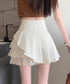 プリーツミニスカートチュール切替スカート レディース ハイウエストチュールスカート レイヤード風 Aラインスカートインナーパンツ付き 美脚脚長 ショート丈スカート 92YGYG-001