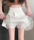 プリーツミニスカートチュール切替スカート レディース ハイウエストチュールスカート レイヤード風 Aラインスカートインナーパンツ付き 美脚脚長 ショート丈スカート 92YGYG-001