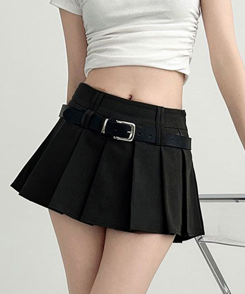 超ミニスカートベルト付きプリーツスカート インナーパンツ付きJKスカート ハイウエストセクシーコスプレAラインスカート ミニスカパン制服風美脚脚長マイクロスカート 92YIQINGYA-001