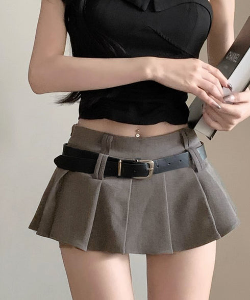 超ミニスカートベルト付きプリーツスカート インナーパンツ付きJKスカート ハイウエストセクシーコスプレAラインスカート ミニスカパン制服風美脚脚長マイクロスカート 92YIQINGYA-001