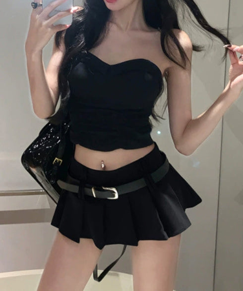 超ミニスカートベルト付きプリーツスカート インナーパンツ付きJKスカート ハイウエストセクシーコスプレAラインスカート ミニスカパン制服風美脚脚長マイクロスカート 92YIQINGYA-001