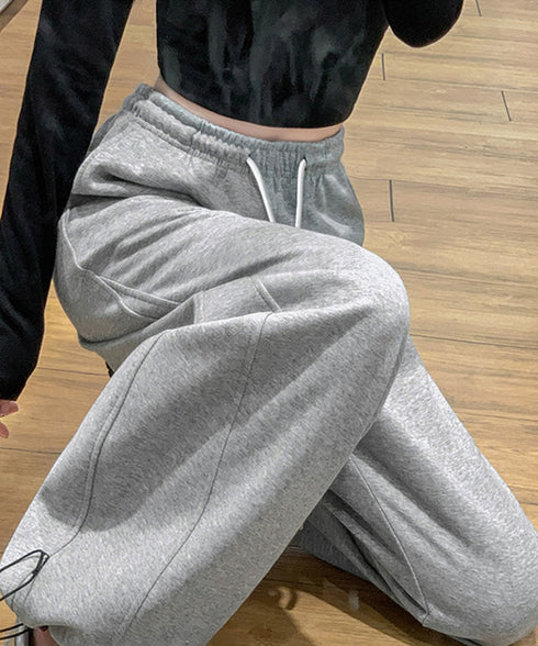 スウェットパンツ レディースワイドパンツ ハイウエストイージーパンツ 着やせボトムス ゆったり運動着韓国風リラックスパンツ 楽ちんロングパンツ 春夏秋冬体型カバー 92YIYU-001