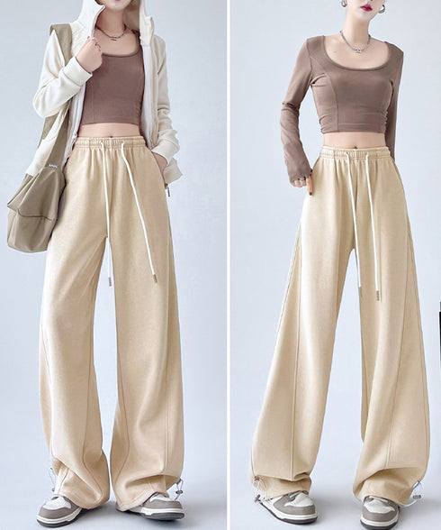 スウェットパンツ レディースワイドパンツ ハイウエストイージーパンツ 着やせボトムス ゆったり運動着韓国風リラックスパンツ 楽ちんロングパンツ 春夏秋冬体型カバー 92YIYU-001