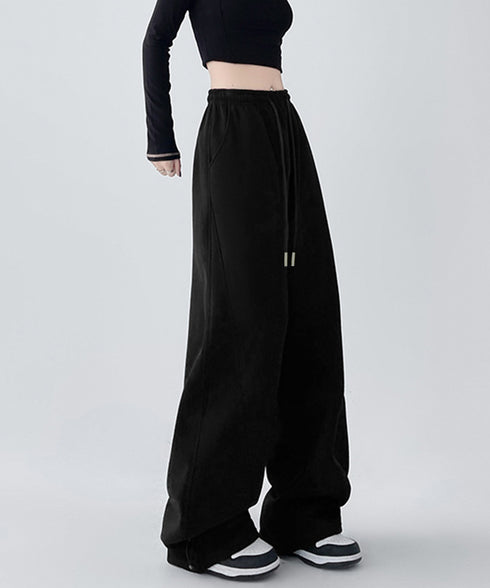 スウェットパンツ レディースワイドパンツ ハイウエストイージーパンツ 着やせボトムス ゆったり運動着韓国風リラックスパンツ 楽ちんロングパンツ 春夏秋冬体型カバー 92YIYU-001