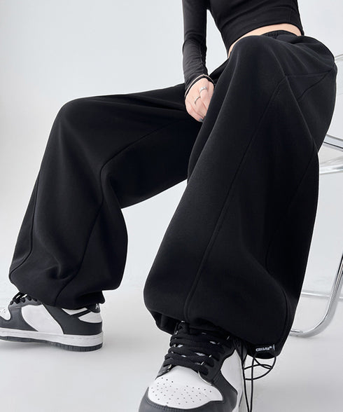 スウェットパンツ レディースワイドパンツ ハイウエストイージーパンツ 着やせボトムス ゆったり運動着韓国風リラックスパンツ 楽ちんロングパンツ 春夏秋冬体型カバー 92YIYU-001