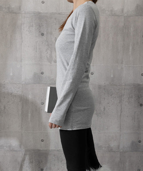 ロングTシャツ 重ね着フィットカットソー レディース ベーシックロンティー 細見えチュニックTシャツ 柔らかいインナートップス カジュアルカットソー ティーシャツ 92YIYUNQ-001