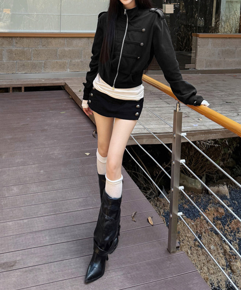 ナポレオン風ジップブルゾンスタンドカラー