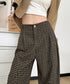 チェック柄ワイドパンツハイウエスト 秋冬 大人可愛い ストレートパンツ 体型カバー レディース フルレングスズボン 微起毛ロングパンツ レトロ風タックパンツ中厚手 92YYFS-001
