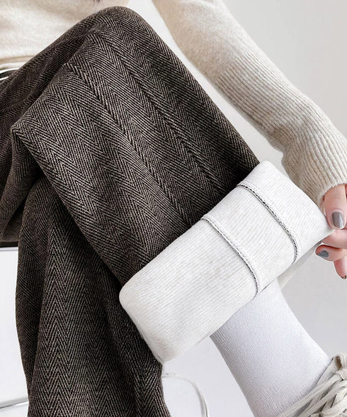 ヘリンボーン柄ワイドパンツレディース美脚 ハイウエストストレートパンツ 裏起毛ノーマル2タイプ ウエストゴムリラックスパンツ ポケット付き楽ちんイージーパンツ秋冬 92ZBB-001