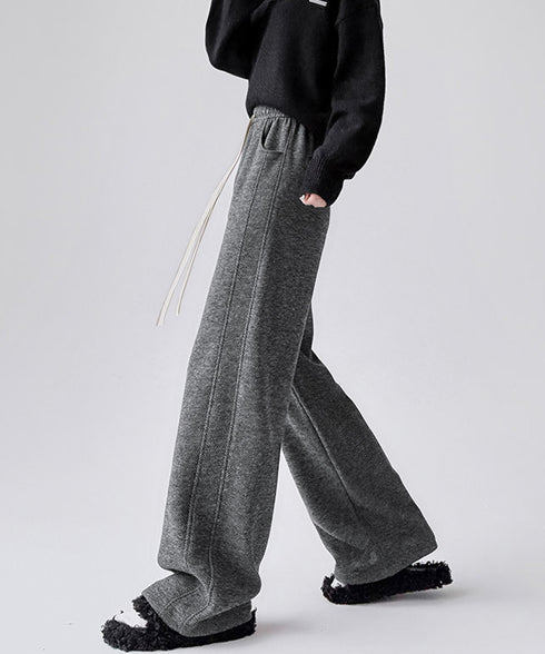 ヘリンボーン柄ワイドパンツレディース美脚 ハイウエストストレートパンツ 裏起毛ノーマル2タイプ ウエストゴムリラックスパンツ ポケット付き楽ちんイージーパンツ秋冬 92ZBB-001