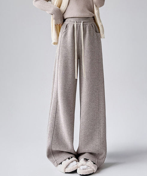 ヘリンボーン柄ワイドパンツレディース美脚 ハイウエストストレートパンツ 裏起毛ノーマル2タイプ ウエストゴムリラックスパンツ ポケット付き楽ちんイージーパンツ秋冬 92ZBB-001