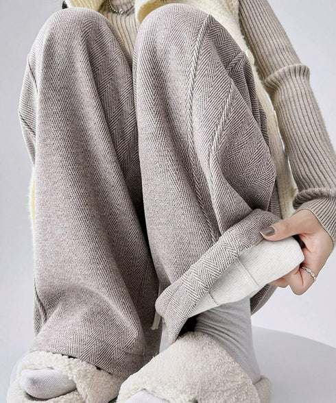 ヘリンボーン柄ワイドパンツレディース美脚 ハイウエストストレートパンツ 裏起毛ノーマル2タイプ ウエストゴムリラックスパンツ ポケット付き楽ちんイージーパンツ秋冬 92ZBB-001