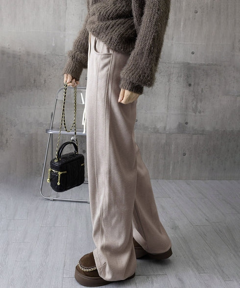 ヘリンボーン柄ワイドパンツレディース美脚 ハイウエストストレートパンツ 裏起毛ノーマル2タイプ ウエストゴムリラックスパンツ ポケット付き楽ちんイージーパンツ秋冬 92ZBB-001