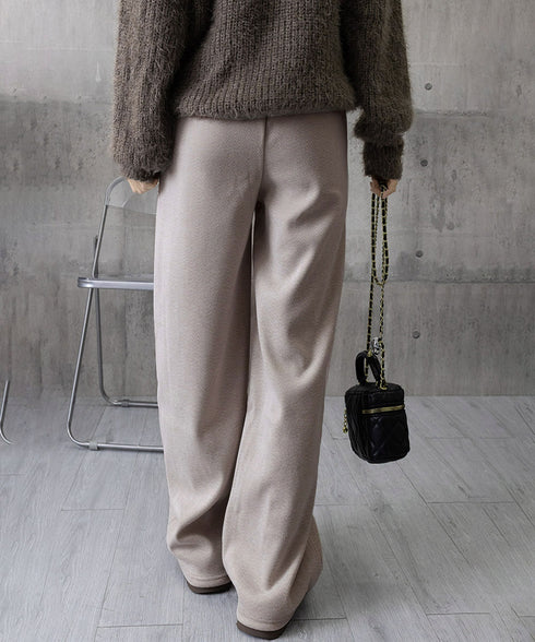 ヘリンボーン柄ワイドパンツレディース美脚 ハイウエストストレートパンツ 裏起毛ノーマル2タイプ ウエストゴムリラックスパンツ ポケット付き楽ちんイージーパンツ秋冬 92ZBB-001