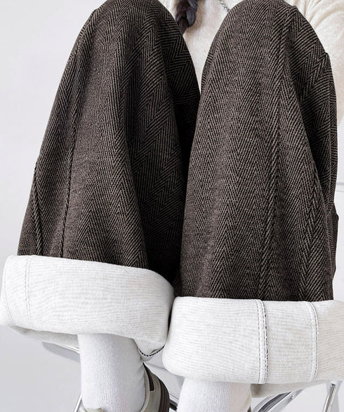 ヘリンボーン柄ワイドパンツレディース美脚 ハイウエストストレートパンツ 裏起毛ノーマル2タイプ ウエストゴムリラックスパンツ ポケット付き楽ちんイージーパンツ秋冬 92ZBB-001