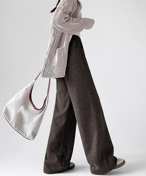 ヘリンボーン柄ワイドパンツレディース美脚 ハイウエストストレートパンツ 裏起毛ノーマル2タイプ ウエストゴムリラックスパンツ ポケット付き楽ちんイージーパンツ秋冬 92ZBB-001