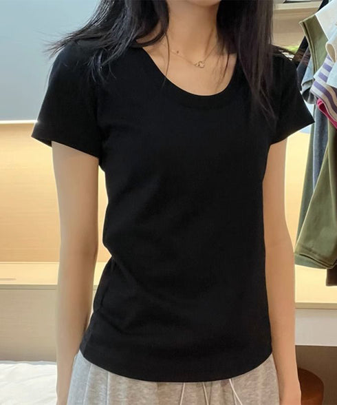 半袖tシャツ レディース 韓国風 ラウンドネックTシャツ 半袖トップス 柔らか素材 肌触り抜群 細見えトップスきれいめカジュアル 春夏新作トレンドアイテム 95DUANXIU-001