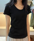 半袖tシャツ レディース 韓国風 ラウンドネックTシャツ 半袖トップス 柔らか素材 肌触り抜群 細見えトップスきれいめカジュアル 春夏新作トレンドアイテム 95DUANXIU-001