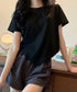 レディース アシンメトリー Tシャツ シンプル リボンドロストトップス 抜け感 シャーリング半袖 薄手 サイド絞り半袖 韓国風 ドロスト Tシャツ 95DUANXIU-002