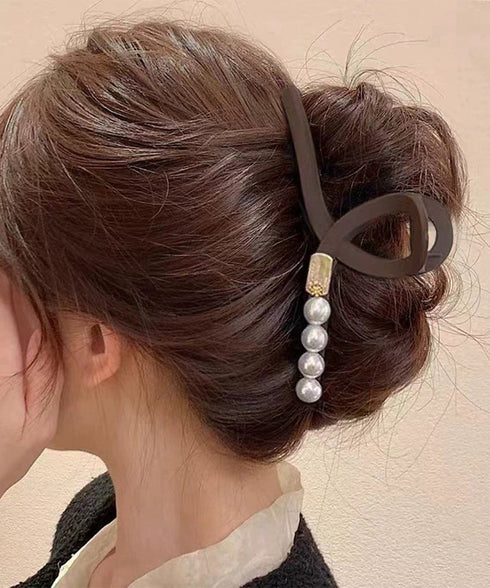 大人カジュアル パール バンスクリップ ヘアアクセサリー 韓国風 上品キレイめ まとめ髪 アップヘア オフィス デート 大人可愛い レディース髪留め 95FASHI-006