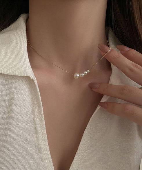 ネックレスレディース 4連フェイクパール 大人可愛い チェーンチョーカー 上品ネックレス カジュアルアクセサリー おしゃれ首飾り 結婚式 ジュエリー 人気 95XIANGLIAN-003